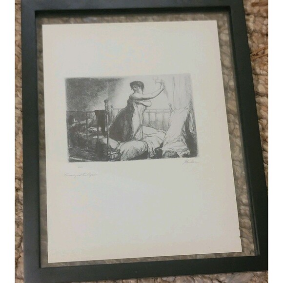 John Sloan "Turning Out The Light" Plate Signed Lithograph Reproduction NYC Life - Picture 12 of 13